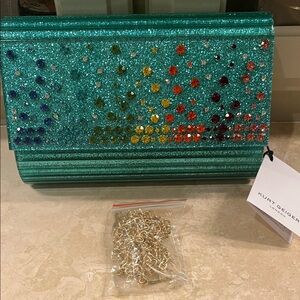 Kurt Geiger Rainbow Mini Turquoise Clutch with Chain